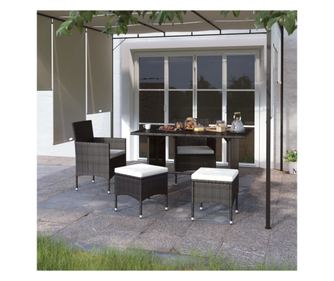 Комплект градински столове и табуретки, 4 части, черен, полиратан