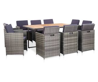 Set vanjskog namještaja s jastucima, 11 komada, siva, poliratan