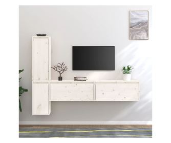 TV komode, bijela, 4 kom., masivno drvo bora