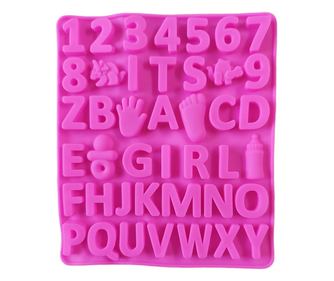 Forma silicon cu Cifre, Litere, Piciorus, Manuta, Biberon, Dinozaur, Suzeta, Roz, 21 cm, 493COF