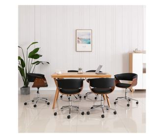 Kuhinjski stol, črn, oblikovan les in ekološka usnja