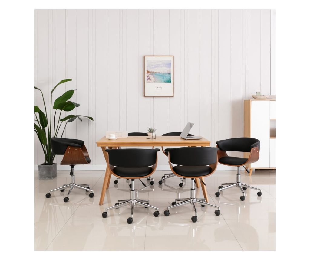 Scaun de bucătărie, negru, lemn curbat și piele ecologică