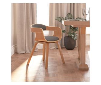 Kuhinjski stol, svetlo siva, ukrivljeno leseno in tkanina