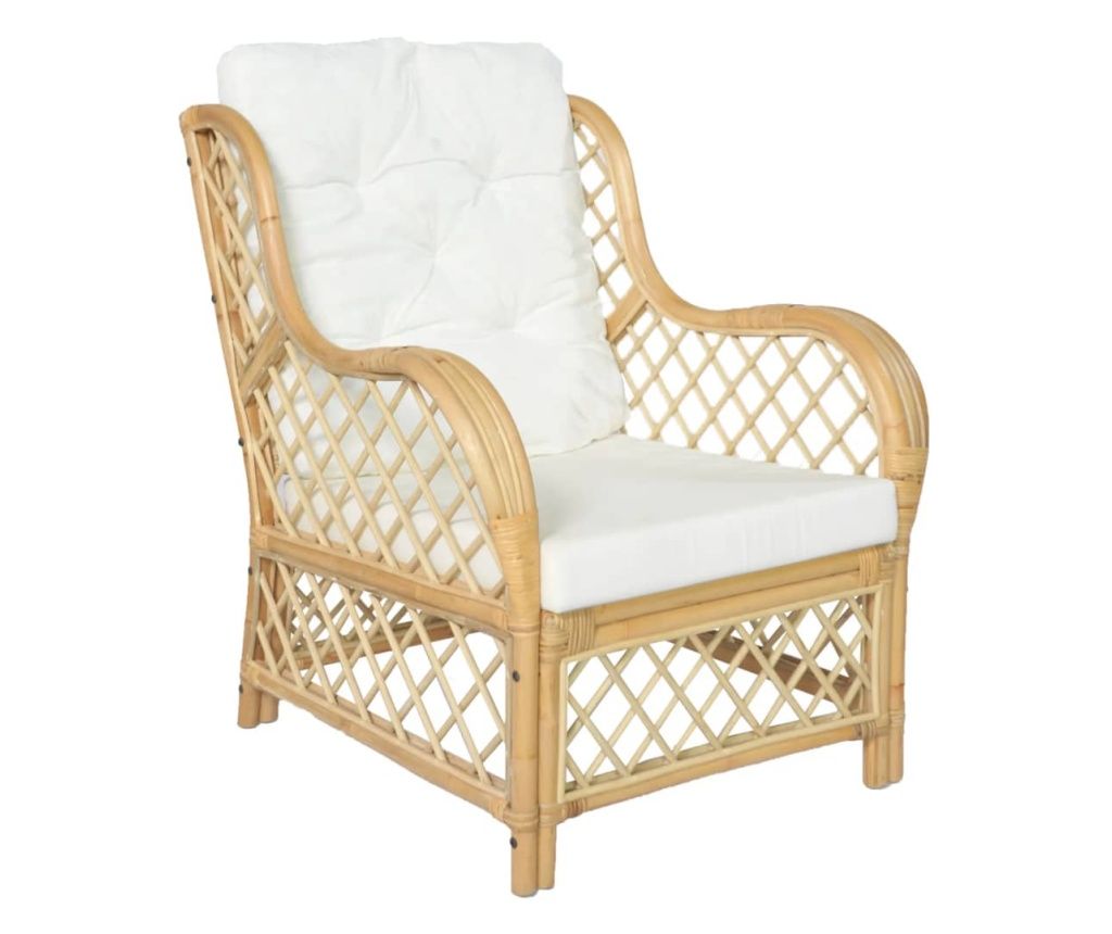 Couch with cushion, natural rattan and linen