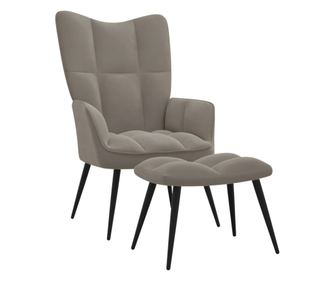 Scaun de relaxare cu taburet, gri deschis, catifea