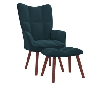 Stolica za opuštanje s tabureom, plava, baršunasta