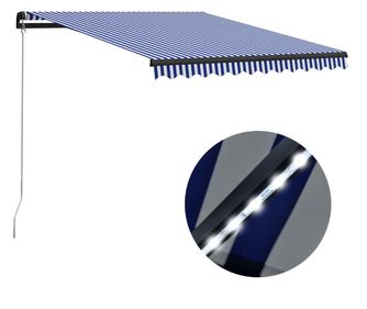 Χειροκίνητη αναδιπλούμενη τέντα με LED, μπλε/λευκό, 350x250 εκ.