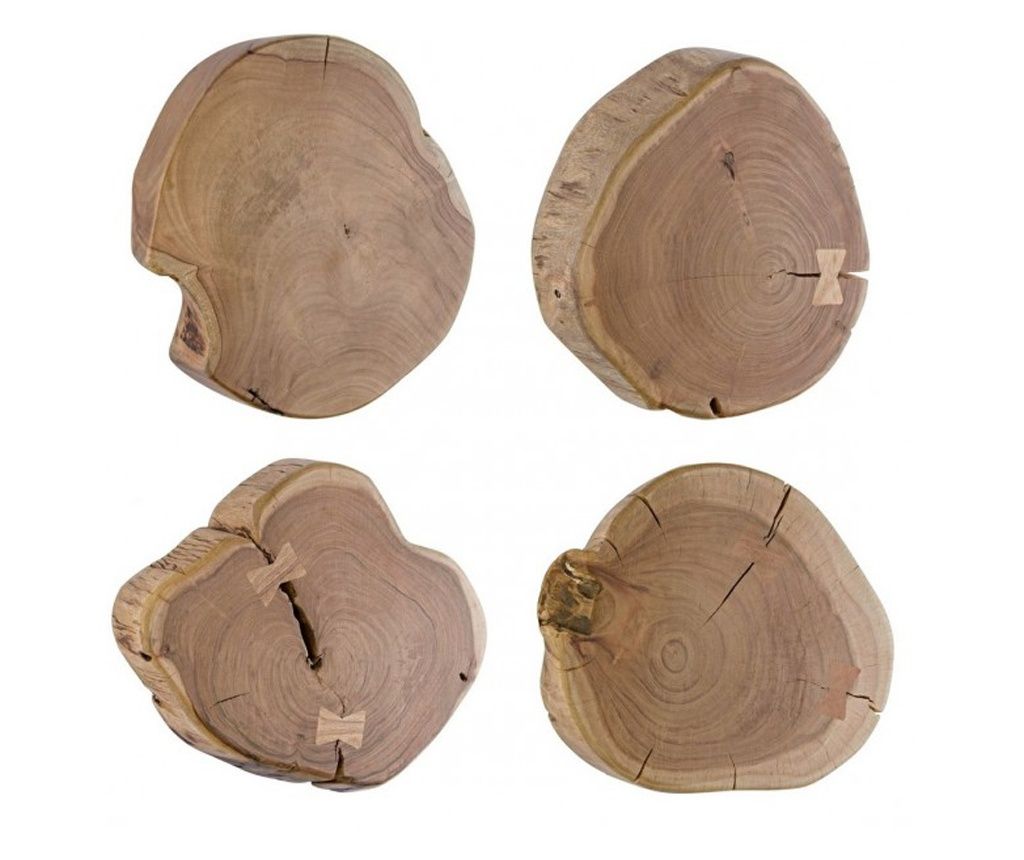 Set of 4 Eneas Natural Wood Wall Decorations 35x35x5 cm