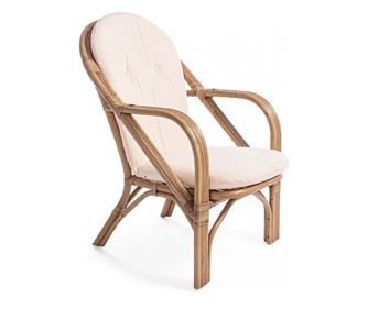 2 darabos barna rattan karosszék krém színű szövet huzattal, 64x77x89 cm