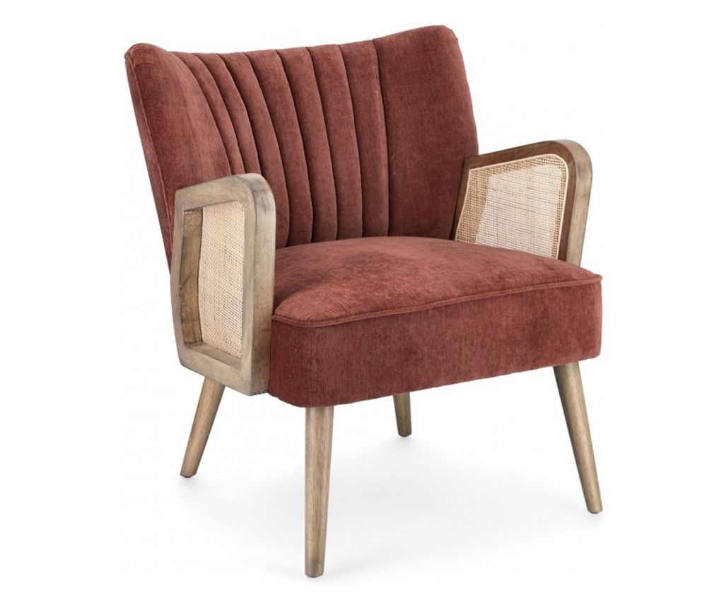 Virna Brown Wood and Burgundy Fabric Armchair 64x71x79 cm