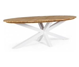 Palmdale asztal, fehér alumínium és barna fa, 240x110x77 cm