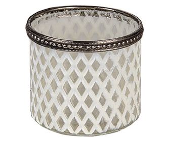 2 db-os fehér és ezüst üveg gyertya szett 8x7 cm