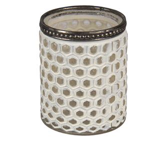 2 darabos, ezüst és fehér üveg gyertya szett, 7x8 cm