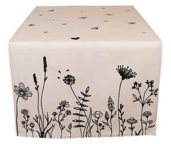 Traversa masa bumbac bej negru Flowers 50x140 cm
