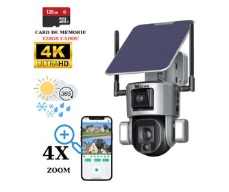 Camera Supraveghere Exterior Solara 4G 4K Ultra HD, Dual Camera 4MP+4MP, 4X Optical ZOOM, Rotire Din Aplicatie, Rezistenta La Ap