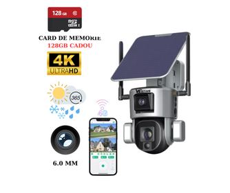 Camera Supraveghere Solara 4G 4K Ultra HD 6.0 mm Lentila, Dual Camera 8 MP (4MP+4MP), Rotire Din Aplicatie, Rezistenta La Apa IP