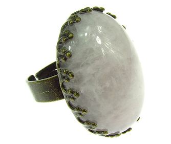 Inel vintage reglabil masiv cu cuart roz 25x18 MM
