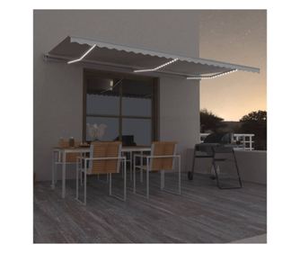 Αυτόματη τέντα με αισθητήρα ανέμου & LED, κρεμ, 600x350 εκ.