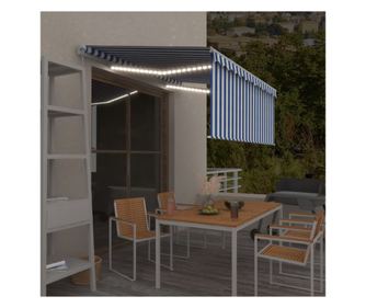 Χειροκίνητη αναδιπλούμενη τέντα με μπλε&λευκό παντζούρι&LED 3,5x2,5m