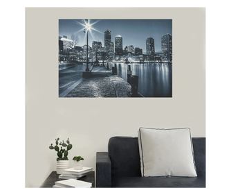 Platno s LED svjetlima, Zimski pejzaž, Plavo, 45x65 cm