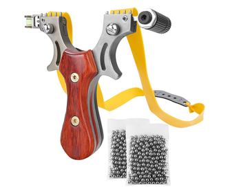 Komplet laserskih frač IdeallStore®, Sling Queen, kovina, 11,5 cm, z žogo, lesenim ročajem, rjava in 220 kroglic