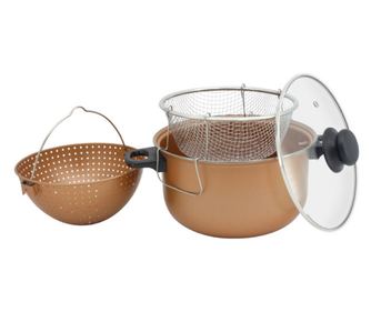 Тенджера с гевгир и кошница за пържене Voltz V51213C, 24 см, 5.2 л, Незалепващо покритие, Меден цвят