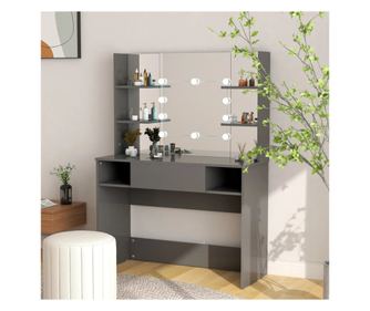Sminkasztal LED vilgtssal, szrke, 100x40x135 cm, MDF