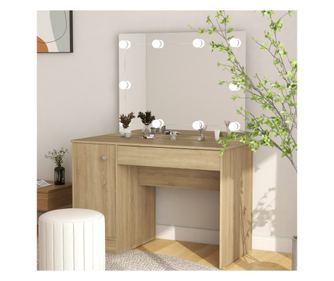 Τραπέζι μακιγιάζ με φώτα LED, δρυς, 110x55x145 εκ., MDF