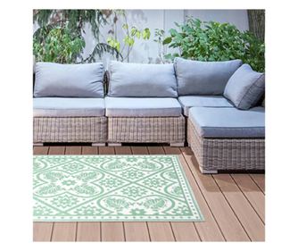 Esschert Design kltri sznyeg, zld s fehr, 182x122 cm, lapok