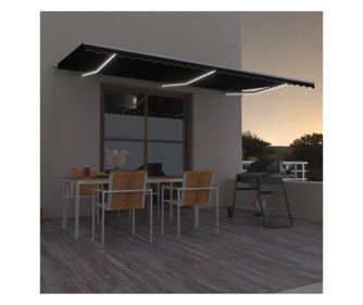 Ръчно прибиращ се сенник с LED, антрацит, 600x350 см