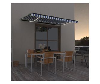Αυτόματη τέντα με αισθητήρα ανέμου & LED, μπλε/λευκό, 450x300 εκ.