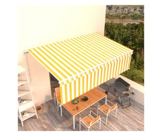 Ručna uvlačiva tenda sa sjenilom, žuto&bijelo, 5x3 m