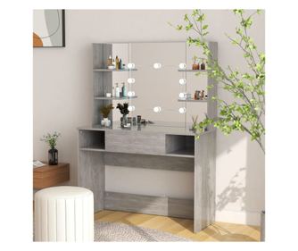 Sminkasztal LED vilgtssal, beton szrke, 100x40x135 cm, MDF
