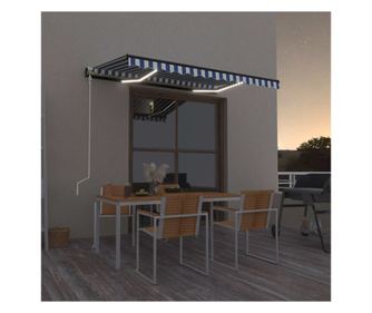 Αυτόματη τέντα με αισθητήρα ανέμου & LED, μπλε/λευκό, 400x300 εκ.