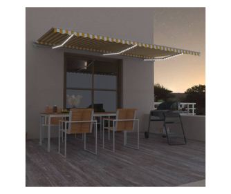 Αυτόματη τέντα με αισθητήρα ανέμου & LED, κίτρινο & λευκό, 600x300 εκ.