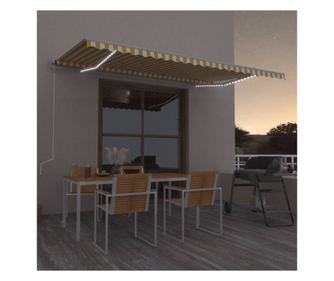Automatska tenda s LED svjetlom i senzorom za vjetar, žuta i bijela, 500x350 cm
