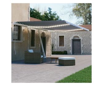 Αυτόματη τέντα με αισθητήρα ανέμου & LED, μπλε/λευκό, 600x300 εκ.