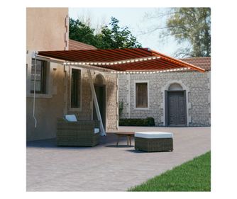 Αυτόματη τέντα με αισθητήρα ανέμου & LED, πορτοκαλί/καφέ, 600x300 εκ.