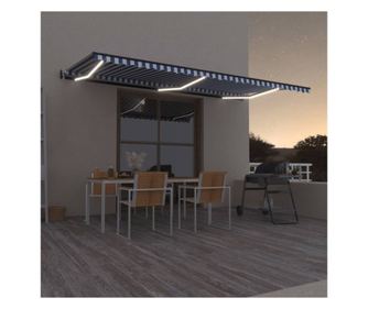 Αυτόματη τέντα με αισθητήρα ανέμου & LED, μπλε/λευκό, 600x350 εκ.