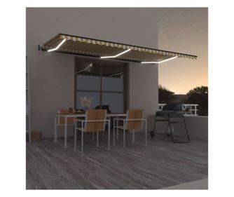 Automatska tenda sa senzorom za vjetar i LED, žuta/bijela, 600x350 cm