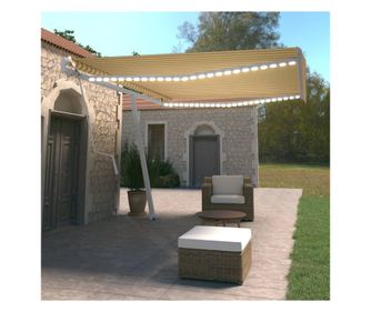 Automatska tenda s LED svjetlom i senzorom vjetra, žuta i bijela, 500x350 cm