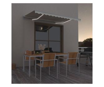 Ръчно прибиращ се тента с LED осветление, кремав цвят, 300x250 см