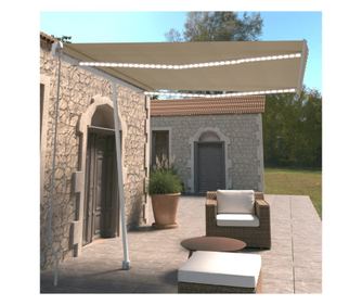 Ръчно прибиращ се тента с LED осветление, кремав цвят, 300x250 см