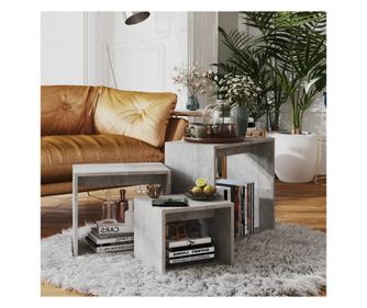 Stolovi za slaganje, 3 kom., sivi beton, iverica