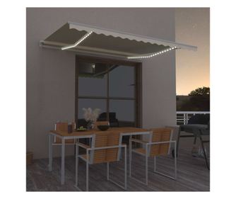 Ръчно прибиращ се тента с LED осветление, кремав, 450x300 см