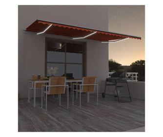 Ръчно прибиращ се сенник, LED, оранжево&кафяво, 600x300 см