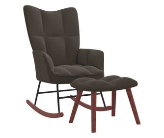 Stolica za ljuljanje s tabureom, tamno siva, baršun