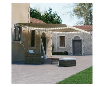 Χειροκίνητη αναδιπλούμενη τέντα με LED, κρεμ, 500x300 εκ.