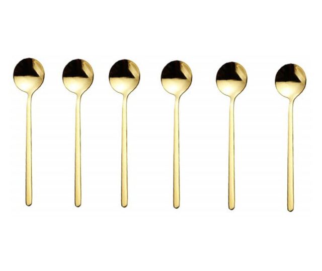 6 teáskanál készlet Pufo Simple kávéhoz, teához, desszerthez, rozsdamentes acélhoz, aranyhoz 13 cm