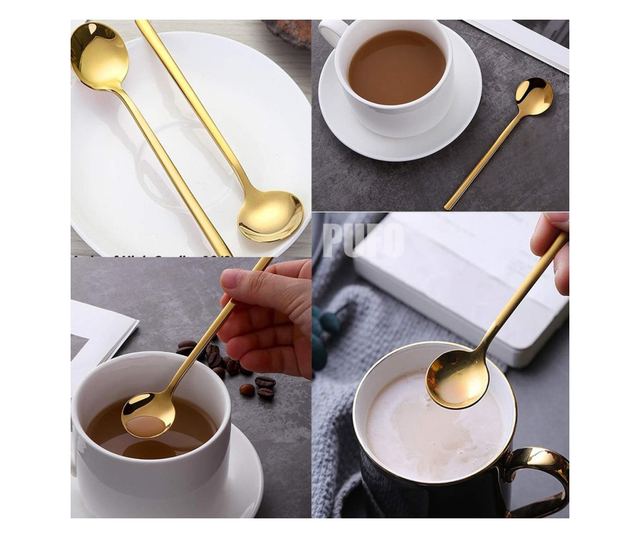 6 teáskanál készlet Pufo Simple kávéhoz, teához, desszerthez, rozsdamentes acélhoz, aranyhoz 13 cm